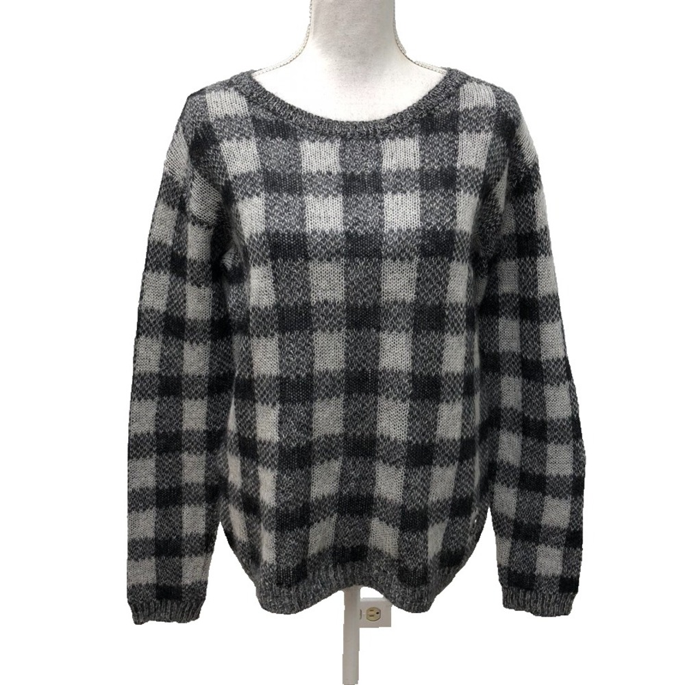 Moncler Maglione Tricot Girocollo Wool Sweater Jumper Womens Medium Gray‎ Plaid